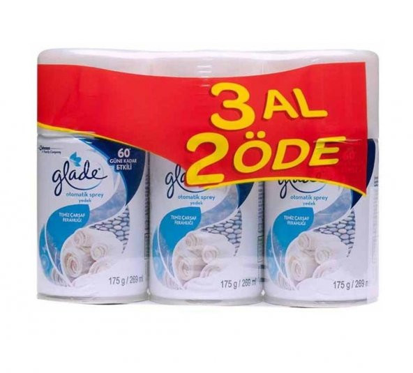 Glade Otomatik Yedek Sprey Çarşaf Ferahlığı + Okyanus Sessizliği + Temizliğin Ferahlığı 3 x 269 ML