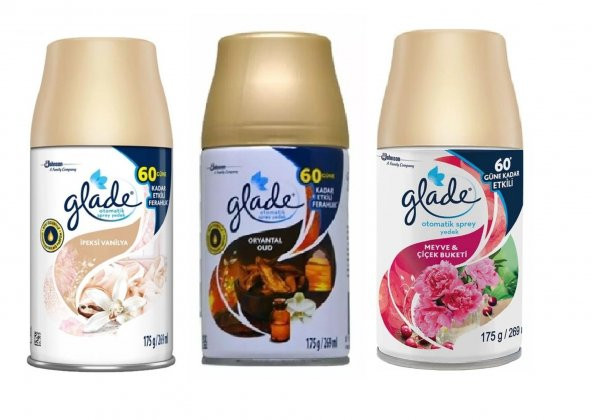 Glade Otomatik Sprey Oda Kokusu İpeksi Vanilya + Oryantal Oud +  Meyve & Çiçek Buketi  3 x 269 Ml