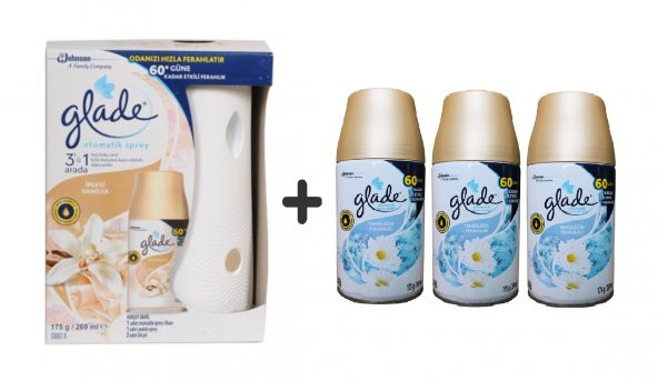 Glade Otomatik Sprey + Ipeksi Vanilya 269 Ml +Temizliğin Ferahlığı + 3 X 269 Ml