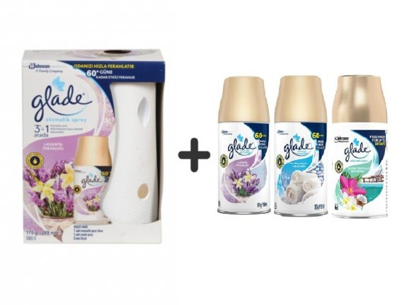 Glade Otomatik Sistem+ Lavanta Ferahlığı+ Lavanta x Temiz Çarşaf Ferahlığıx Tropikal Floral 3x269ml