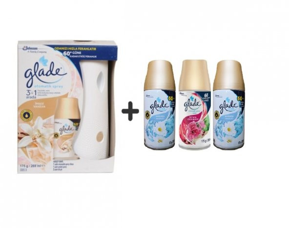 Glade Otomatik Sprey + Ipeksi Vanilya+ Temizliğin Ferahlığı x Meyve& Çiçek x Temizliğin Ferahlı 3x269Ml