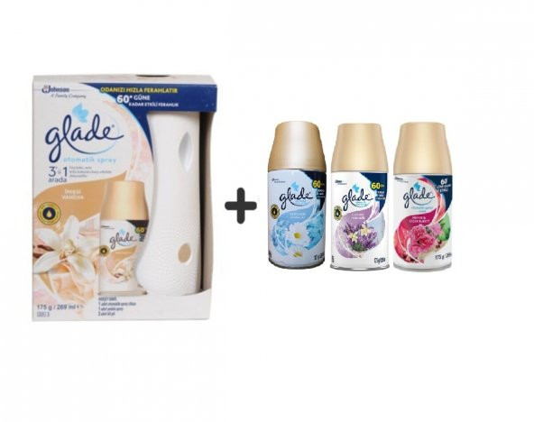 Glade Otomatik Sprey + İpeksi Vanilya +Temizliğin Ferahlı x Lavanta x Meyve& Çiçek Buketi 3 X 269 Ml