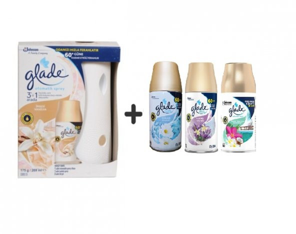 Glade Otomatik Sprey + İpeksi Vanilya + Temizliğin Ferahlığı x Lavanta x Tropikal 3x269 Ml