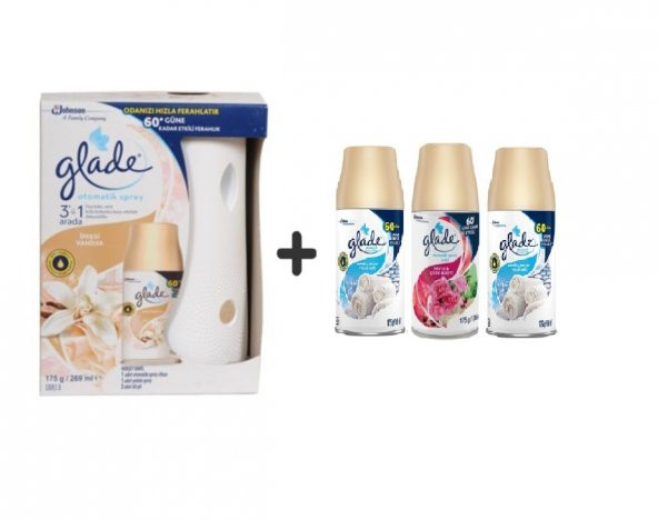 Glade Otomatik Sprey+ İpeksi Vanilya +Temiz Çarşaf Ferahlı x Meyve&çiçek x Temiz Çarşaf Ferahlı 3x269ml