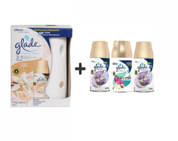 Glade Otomatik Sprey + İpeksi Vanilya+  Lavanta x Tropikal Floral x Lavanta Ferahlığı 3 X 269 Ml