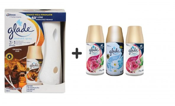 Glade Otomatik Sprey x Oryantal Oud x Meyve & Çiçek Buketi x Temizliğin Ferahlığı x Meyve& Çiçek 3 x 269 Ml