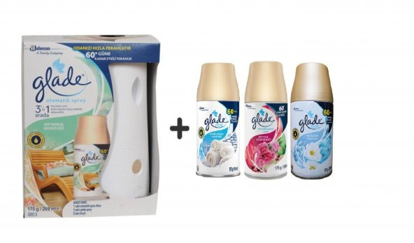 Glade Otomatik Sprey x Okyanus Sessizliği x Temiz Çarşaf  x Meyve&Çiçek Buketi x  Temizliğin Ferahlı 3 Ad