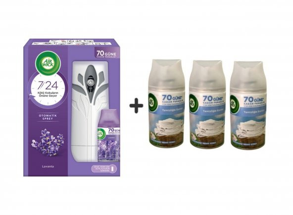 AirWick Oda Kokusu Freshmatic Lavanta Kit + Yedek 250 Ml + Temizliğin Esinti 70 Güne Kadar Ferahlık 3x250Ml