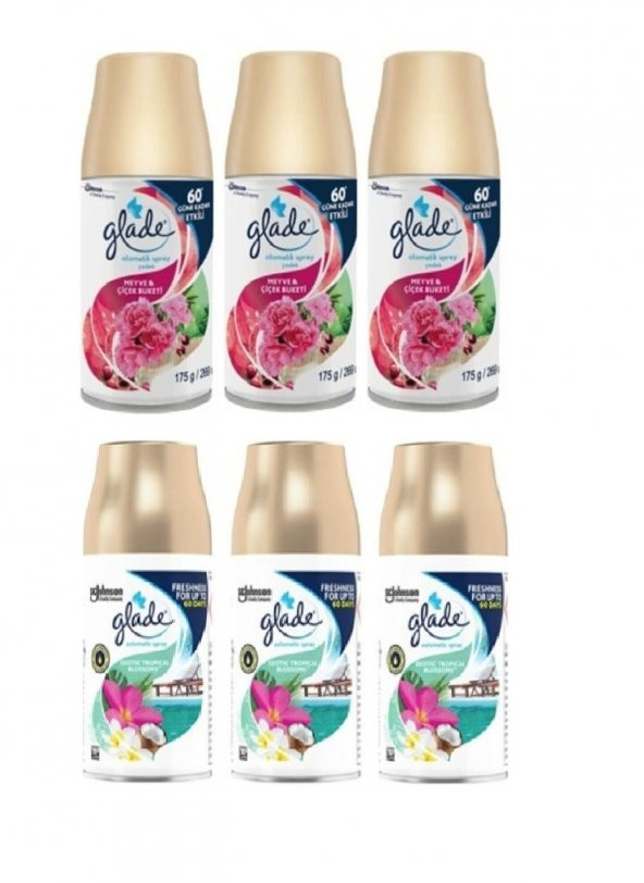 Glade Oda Parfümü Otomatik Sprey Oda Kokusu Bahar Kokusu Tropikal Floral + Meyve & Çiçek Buketi 6 X 269ml