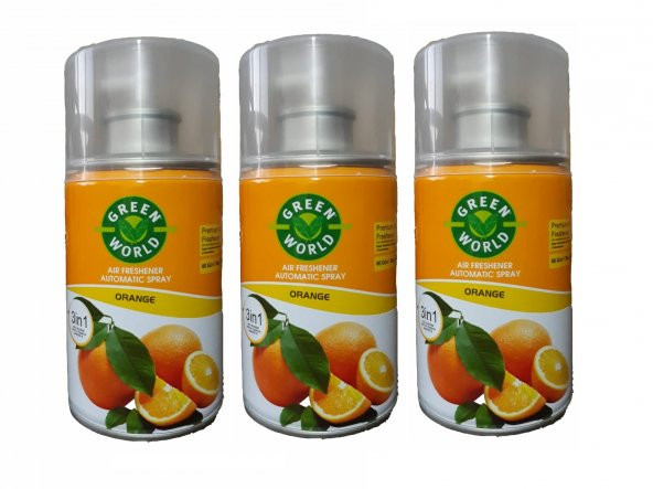 Green World Oda Kokusu Parfümü Orange Portakal Kokusu  Otomatik Makina Yedek Sprey 3 X 250 Ml