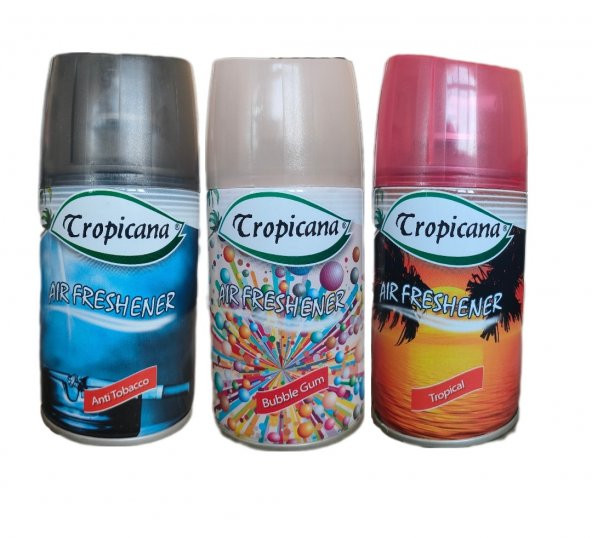 Tropicana Air Freshener Oda Kokusu Anti Tobacco + Bubble Gum + Tropikal Parfüm Sprey 260 Ml x 3 Adet