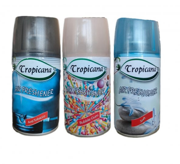 Tropicana Air Freshener Oda Kokusu Anti Tobacco + Buble Gum + Soft Koku Parfüm Spreyi 260 Mlx 3 Adet