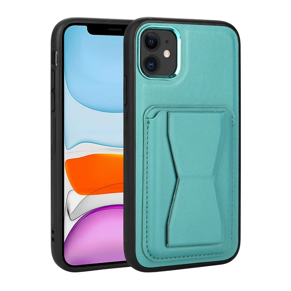 Vendas iPhone 11 Uyumlu ( iPhone 11 ) Kartlıklı Standlı Silikon Kenarlı Metal Kamera çerçeveli Pu Deri Kılıf - 2