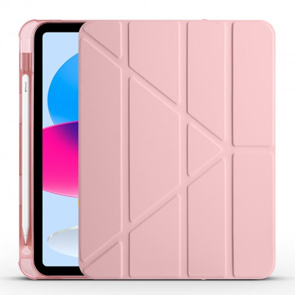 Apple iPad 10.9 2022 (10.Nesil) Kılıf Zore Tri Folding Kalem Bölmeli Standlı Kılıf  Rose Gold