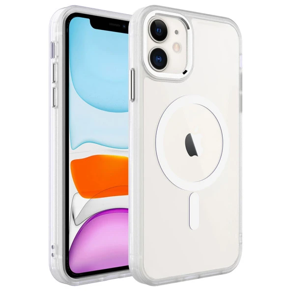 Apple iPhone 11 Kılıf Wireless Şarj Özellikli Zore Krom Magsafe Silikon Kapak  Renksiz