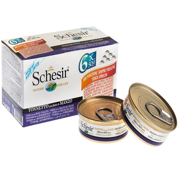 Schesir Jöle İçinde Ton Balıklı Biftekli Yetişkin Kedi Konservesi 6x50gr