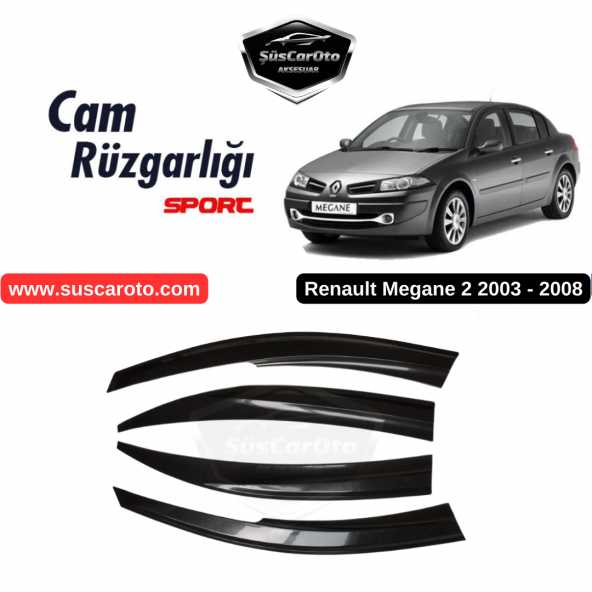 Renault Megane 2 2003-2008 Uyumlu Mugen Cam Rüzgarlığı Seti Piano Black 4lü İthal