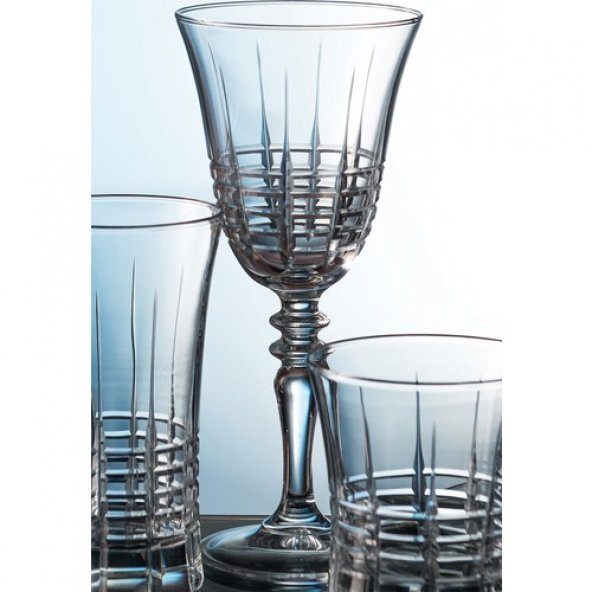 Kcd Helen Sade Kesme El Dekor Yaldızlı Desenli Cam 6 Adet Ayaklı Bardak Kadeh - Resim 2