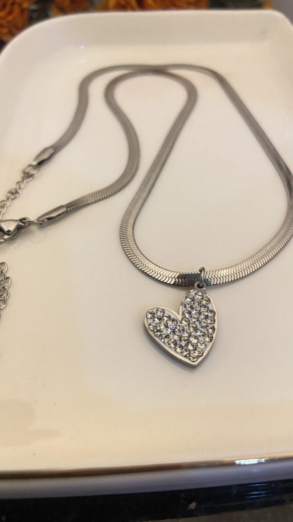 Aksesuar Çarşısı İtalyan Zincir Kalp Detaylı Silver Kolye ürün görseli