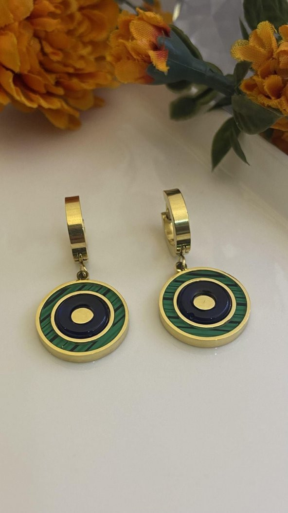 Aksesuar Çarşısı Yeşil Mineli Yuvarlak Küpe ürün görseli