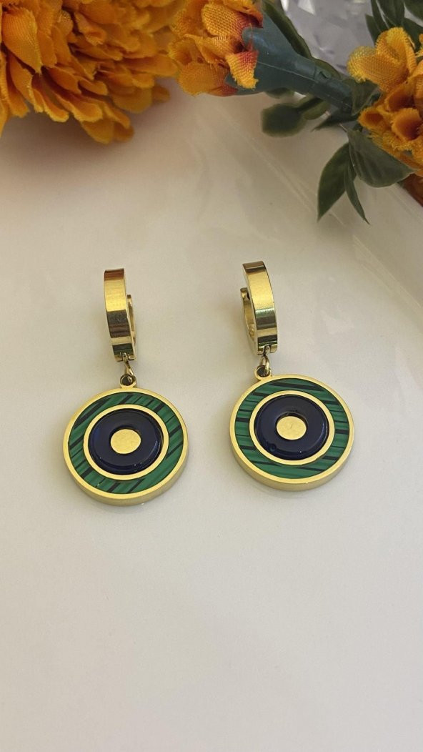 Aksesuar Çarşısı Yeşil Mineli Yuvarlak Küpe - Resim 2