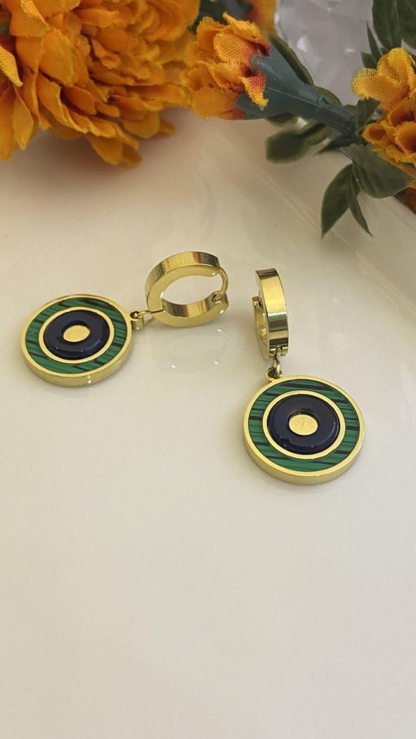 Aksesuar Çarşısı Yeşil Mineli Yuvarlak Küpe - Resim 3