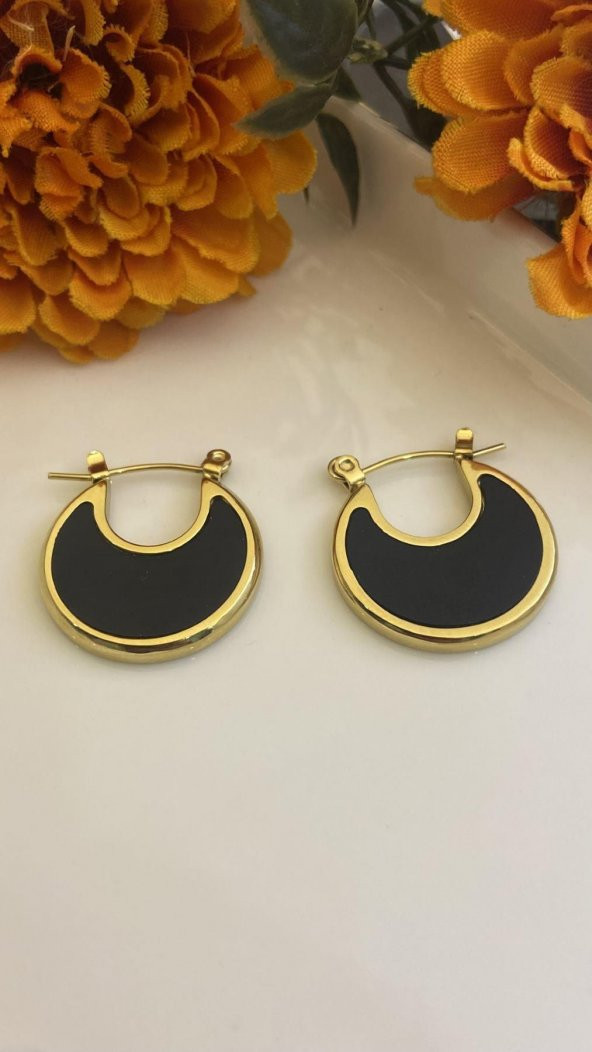 Aksesuar Çarşısı Siyah Mineli Ay Küpe ürün görseli