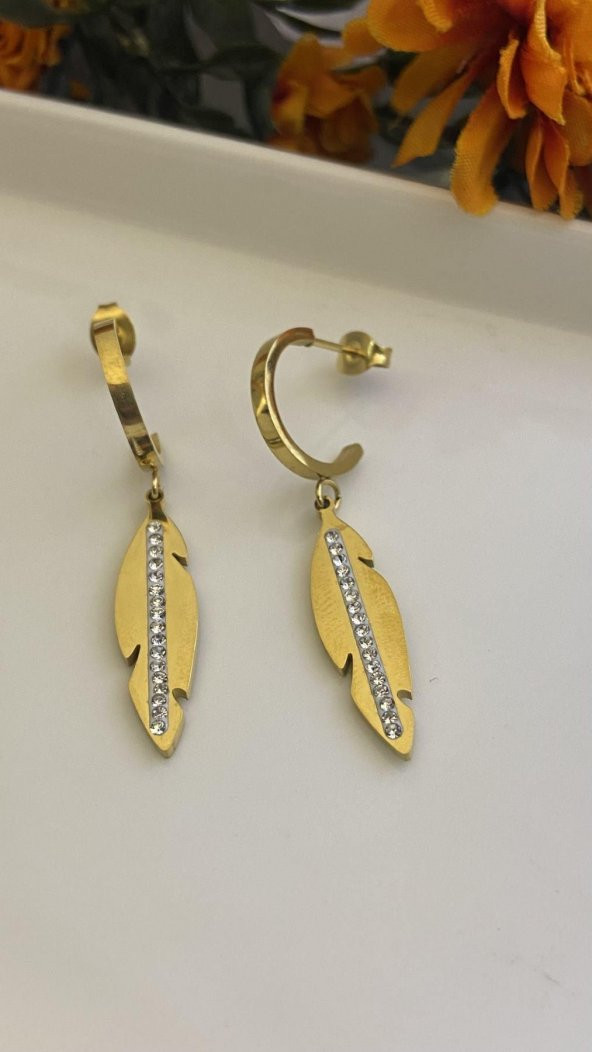 Aksesuar Çarşısı Zirkon Taşlı Tüy Küpe ürün görseli