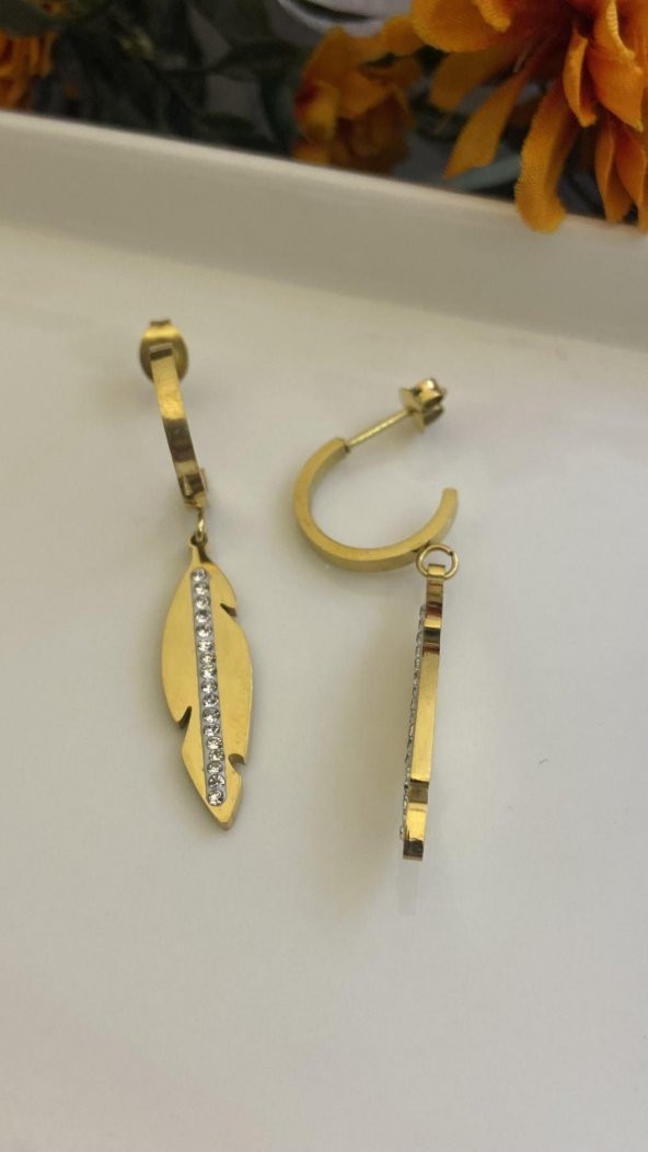 Aksesuar Çarşısı Zirkon Taşlı Tüy Küpe - Resim 2