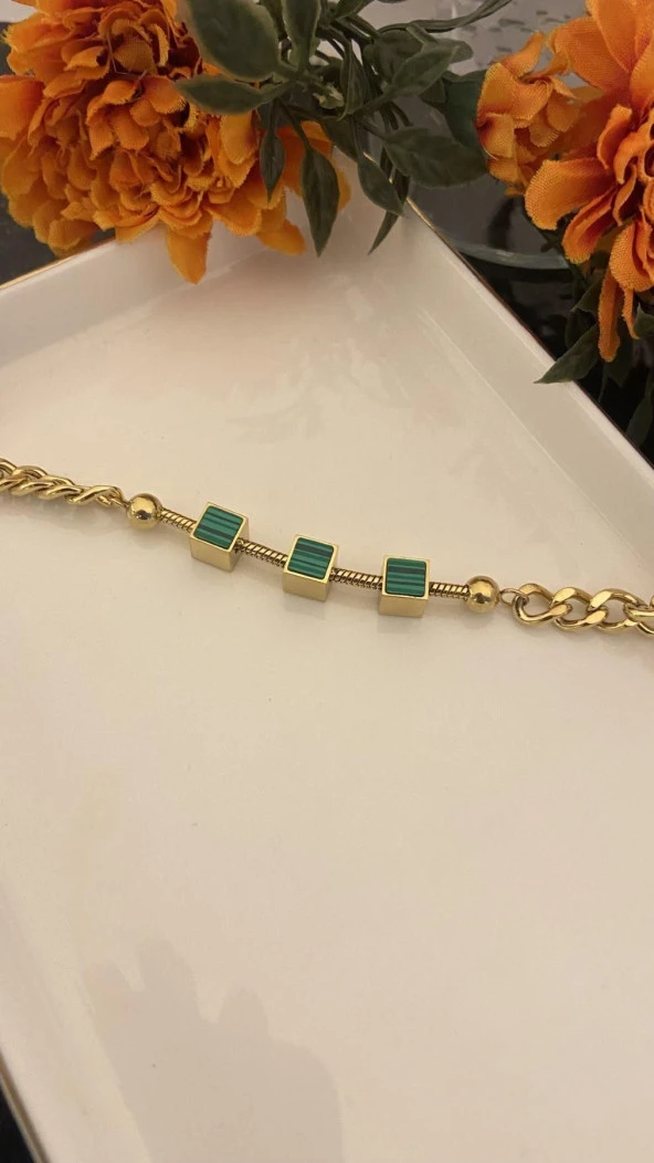 Aksesuar Çarşısı 316L Çelik Yeşil Van Cleef  Model Zincir Bileklik - Resim 2