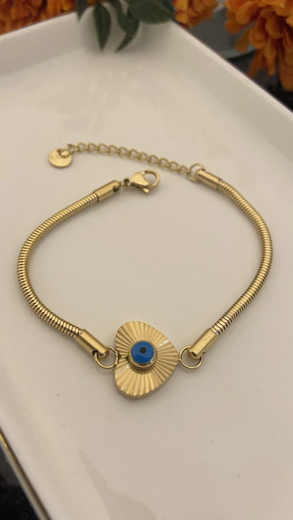 Aksesuar Çarşısı 316L ÇelikBurgu Zİncir Kalp Bİleklik Gold - Resim 2