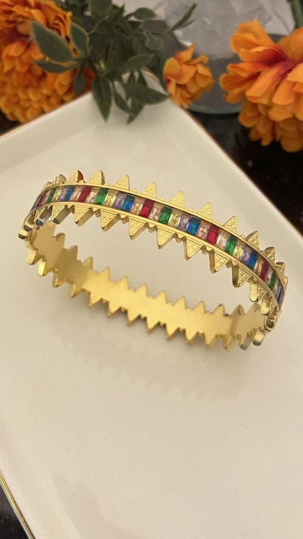 Aksesuar Çarşısı 316L Çelik Renkli Zirkon Taşlı Kelepçe Bileklik ürün görseli