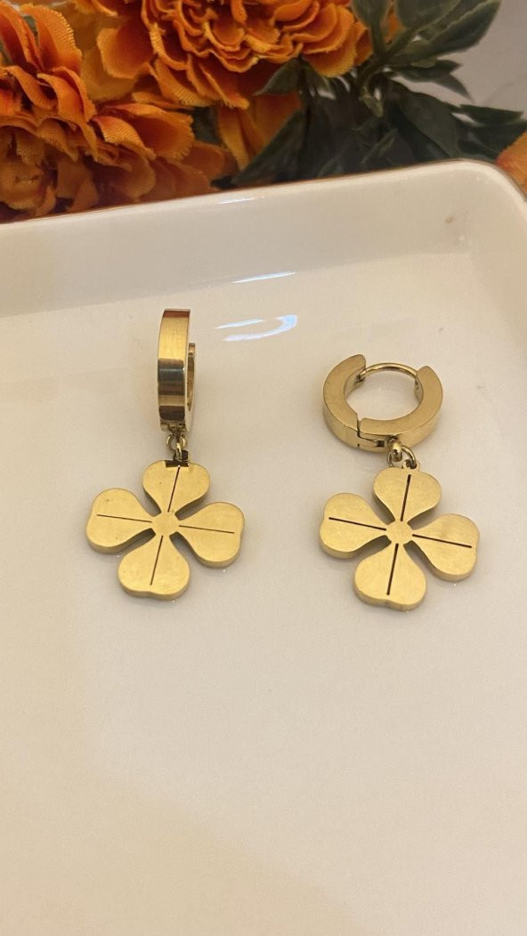 Aksesuar Çarşısı Vintege Yonca Gold Küpe - Resim 2