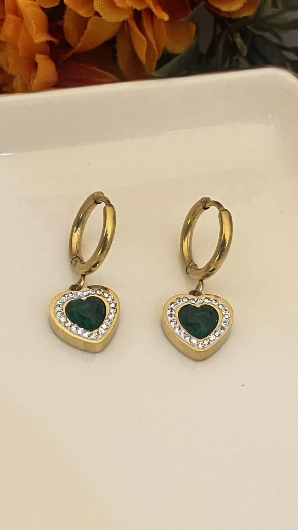 Aksesuar Çarşısı Yeşil Zirkon Taş Kalp Küpe ürün görseli