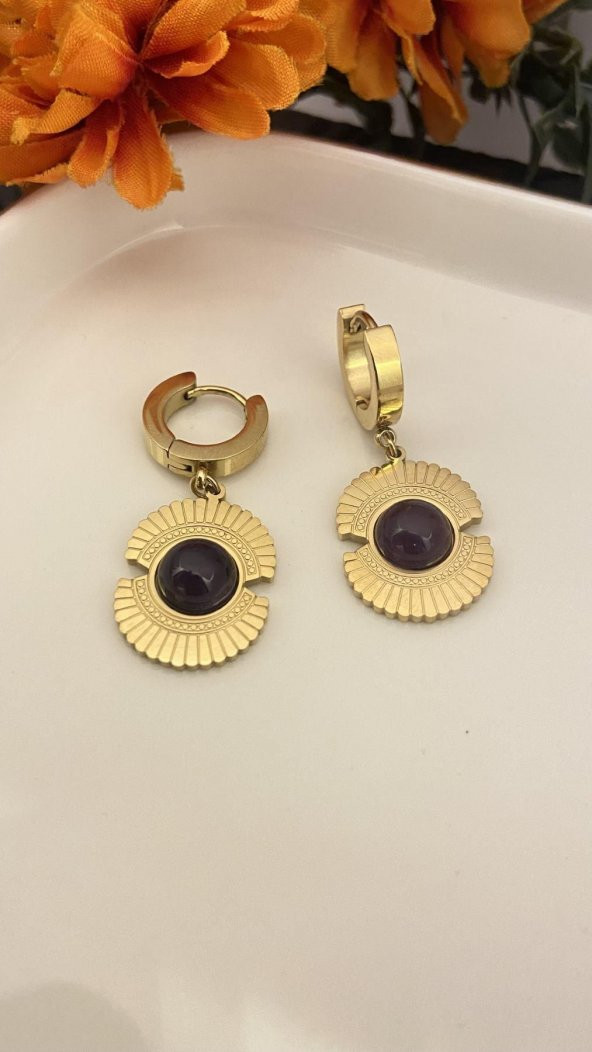 Aksesuar Çarşısı Vintage Mor Taşlı Küpe ürün görseli
