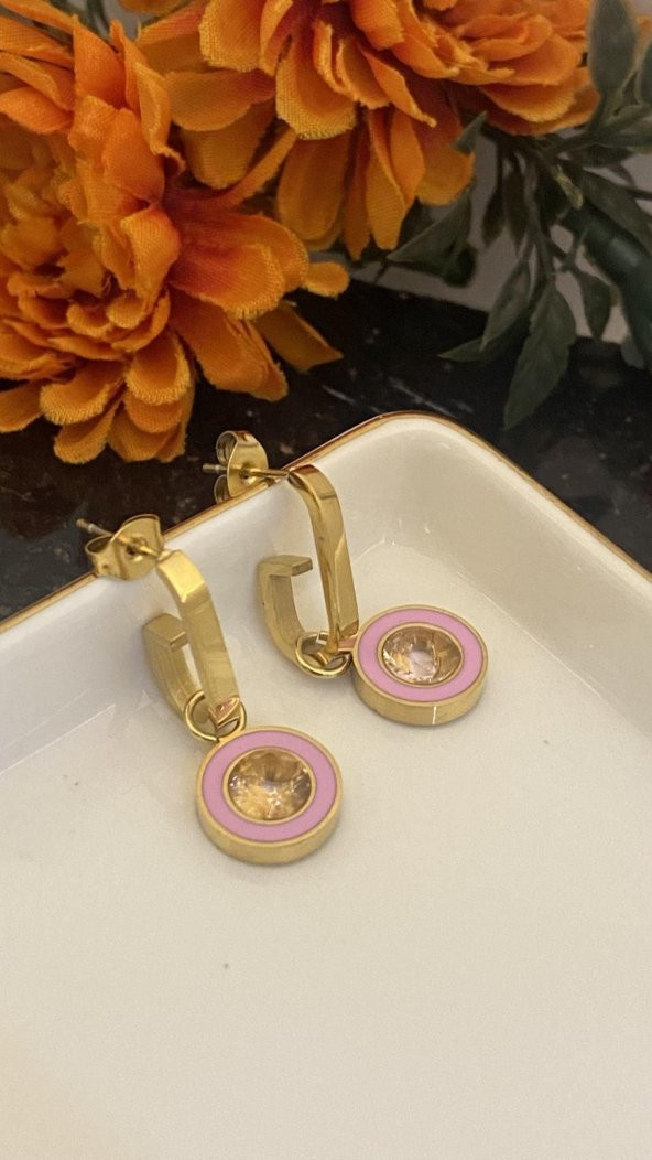 Aksesuar Çarşısı Pembe Silindir Küpe - Resim 2