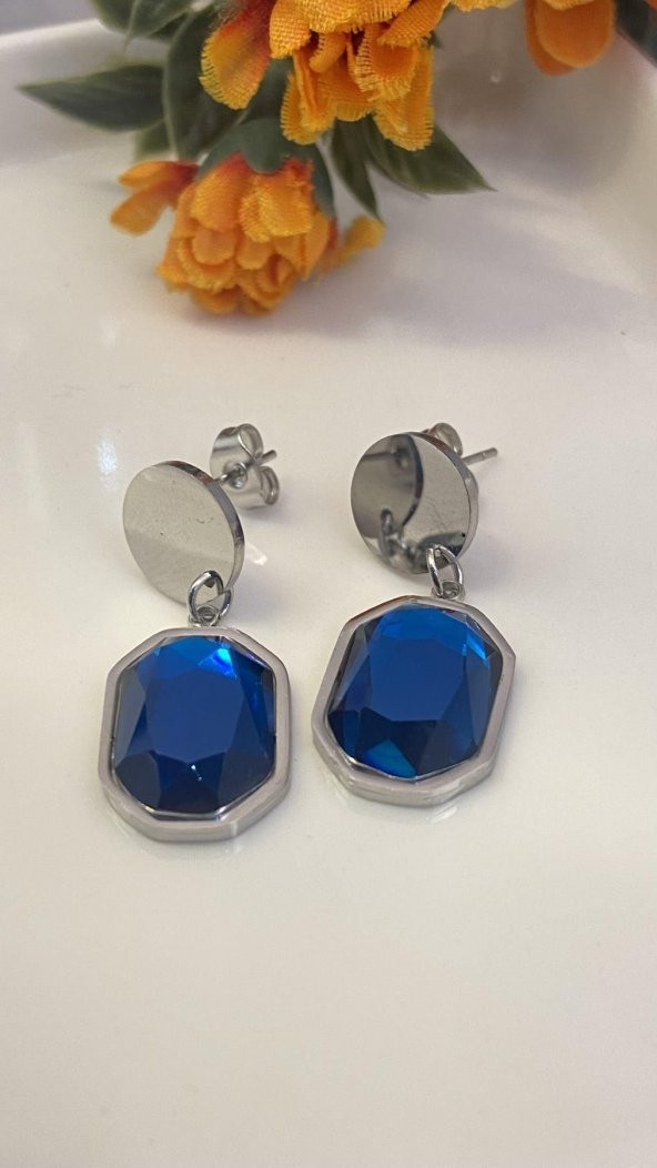 Aksesuar Çarşısı Pırlanta Kesim Mavi Taşlı Küpe ürün görseli