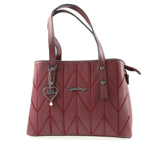 Bordo Çapraz Nakışlı Bayan Askılı El ve Omuz Çantası - 2