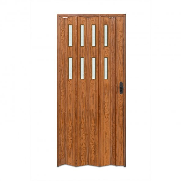 Faran Dekorasyon 87 x 215 Ceviz Renk Camlı Pvc Akordiyon Katlanır Kapı - FRNAKMODEL-45 - 2