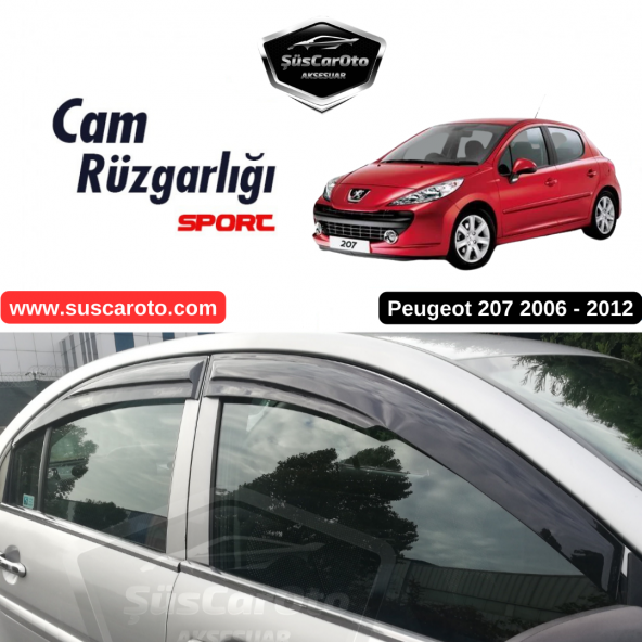 Peugeot 207 2006-2012 Uyumlu Mugen Cam Rüzgarlığı Seti Piano Black 4lü İthal ürün görseli