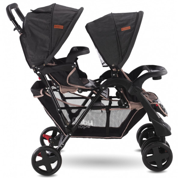 Baby hope P-738 İkiz Bebek Arabası Puset Siyah/Siyah - 3