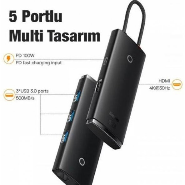 Baseus 100W 5 Portlu Type-C Hub Adaptör Çoklayıcı HDMI 4K 3*usb 3.0 Pd Girişli Typce Hub - 4