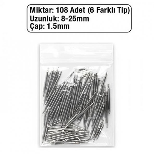 Coofbe 108 Adet 8mm ve 25mm arası Saat Pimi,Paslanmaz Çelik Yaylı Susta Saat Pimi Değiştirme Aparatı - 2