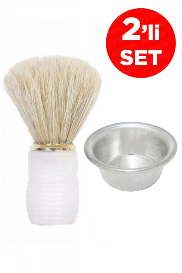 Tıraş Fırçası Plastik Saplı + Tıraş Kabı | Tıraş Fırçası + Tıraş Tası Set