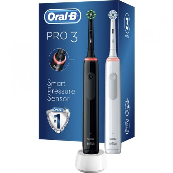 Oral-B Pro 3 - 3900 - Siyah Beyaz 2li Elektrikli Diş Fırçası Seti