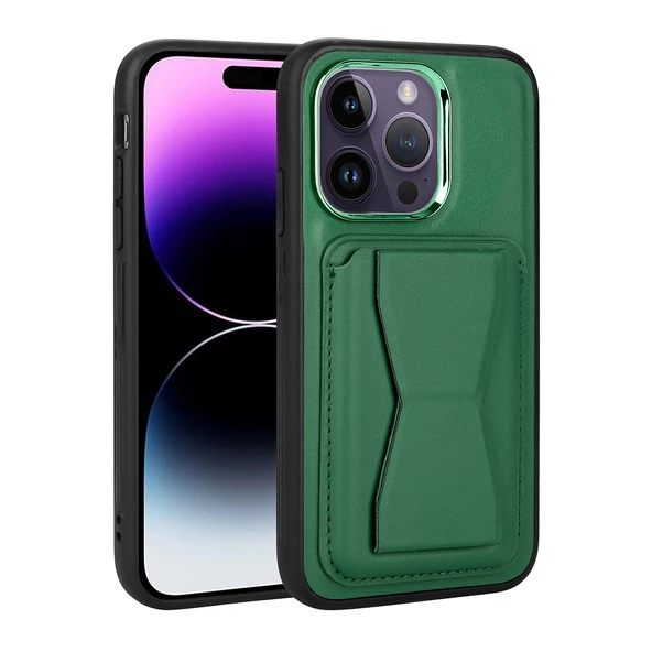 iPhone 14 Pro Max Kılıf Kartlıklı Standlı ​Suni Deri Memo Kılıf - 4