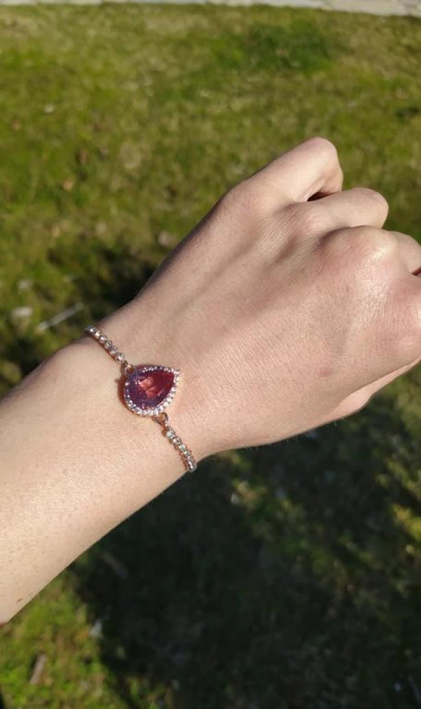 Bileklik Rose Gold Sultanit Zultanit Renk Değiştiren Taş Bukalemun Zirkon Ayarlanabilir Asansörlü Bileklik 14057 - 3