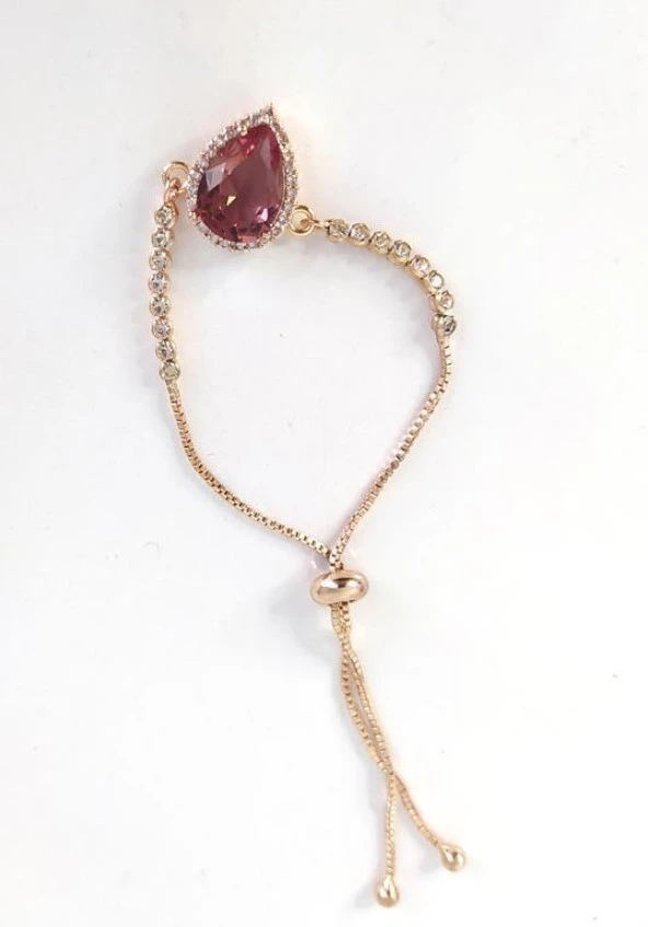 Bileklik Rose Gold Sultanit Zultanit Renk Değiştiren Taş Bukalemun Zirkon Ayarlanabilir Asansörlü Bileklik 14057 - 4