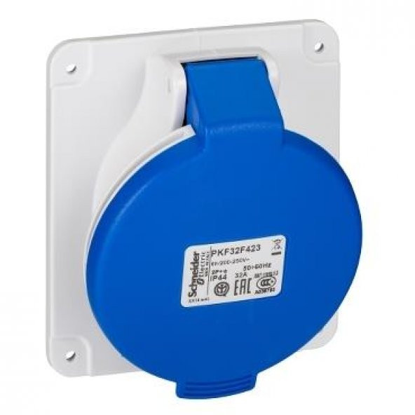 Schneider Electric PKF32F423, Eğik Makina Prizi, 3x32 Amper, Monofaze, 2P+T, IP44, Vidalı Bağlantı