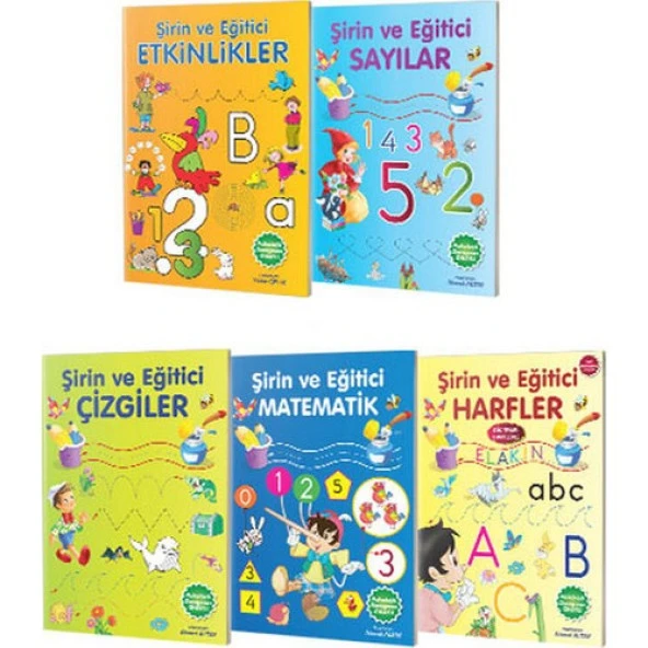 Şirin ve Eğitici Serisi 5 Kitap (Çizgiler - Matematik - Sayılar - Harfler - Etkinlikler)